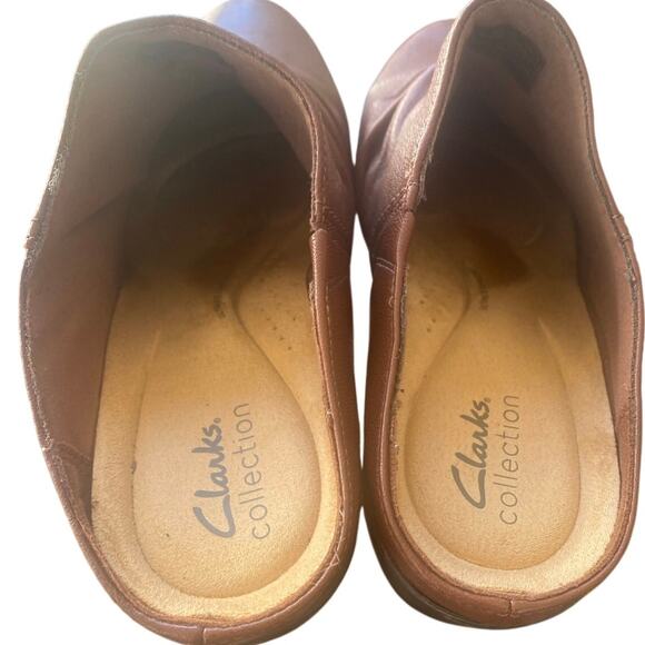 Clarks Collection Women’s Brown Leather Slip On Mules Comfort Clogs Size 10 - Picture 4 of 7
